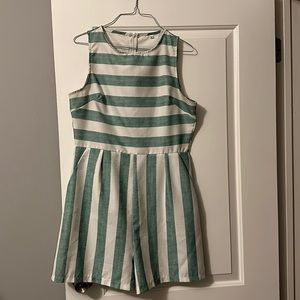 Green and white striped romper